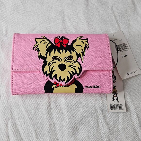 Marc Tetro Pink Yorkie Dog Tote & Wallet Set “Dogs Make Everything Better” NEW - Picture 11 of 14